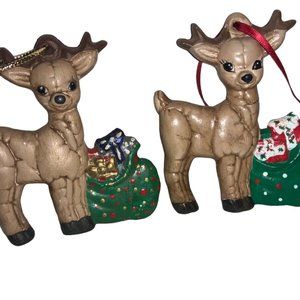 2 Ceramic Christmas Deer Ornaments